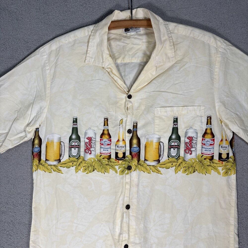 Vintage Aloha Republic Shirt Men’s L Beer Motif Camp Yellow USA Dadcore Resort - Picture 3 of 16